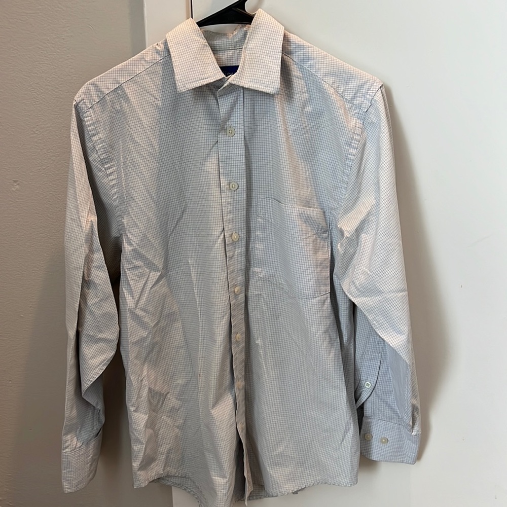 Signature Collection Mens S blue & white plaid dress shirt